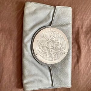 Dareen hakim grey leather clutch